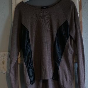 Color Block Sweater w Leather Panels